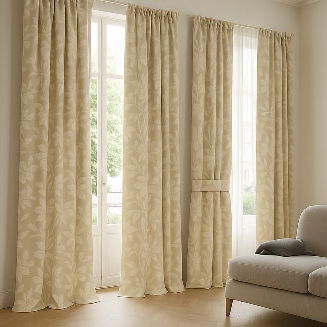 Luxury Cotton Linen Jacquard Floral Curtains | Custom Sizes & Liner Options | Perfect for Modern & Traditional Interiors