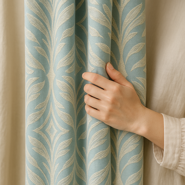 Luxury Cotton-Linen Jacquard Leaf-Pattern Curtains – Custom Sizes, Blackout or Light-Filtering
