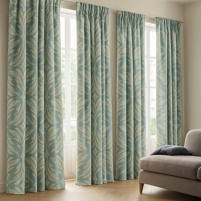 Luxury Cotton-Linen Jacquard Leaf-Pattern Curtains – Custom Sizes, Blackout or Light-Filtering