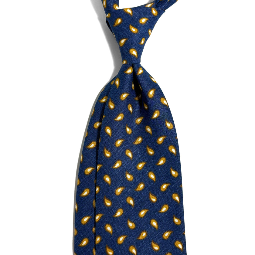 Navy Blue Teardrop Untipped Linen/Silk Tie-1