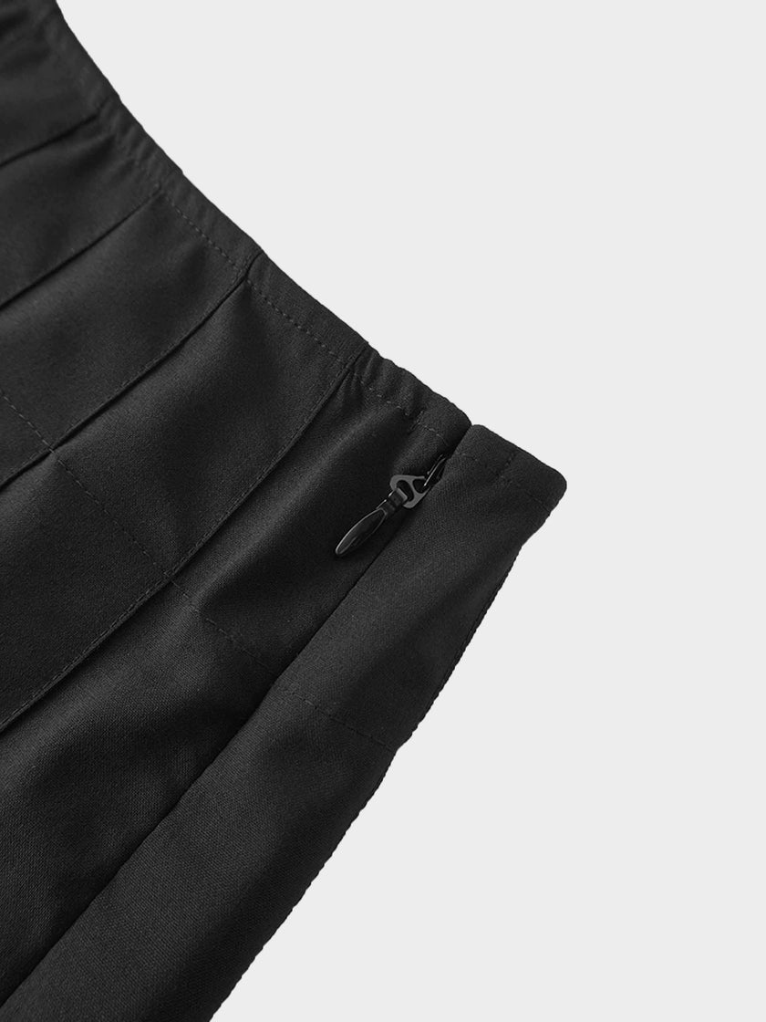 Stitch Down Pleated Wool Skirt-Black-4