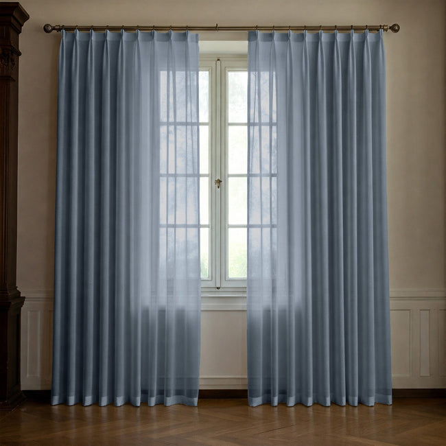 Dusty Blue Linen Sheer Curtains - Triple Pinch Pleat - Made to Measure