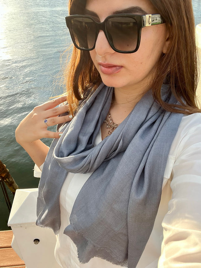 Grey Wool and Silk Solid Lightweight Scarf-0