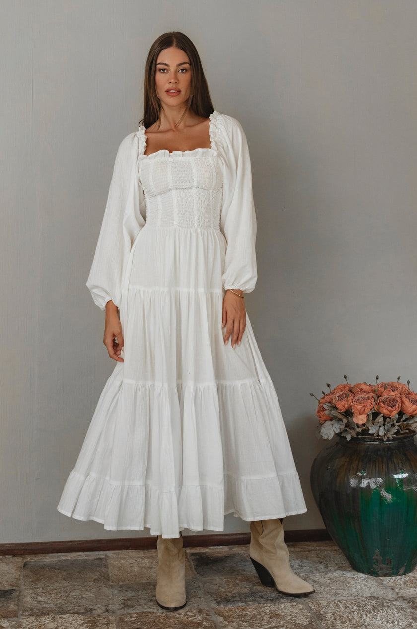 Evangeline Tiered Linen Midi Dress-1