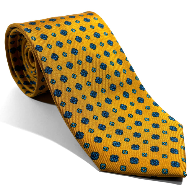Marigold Yellow Floral Printed Silk Tie-0