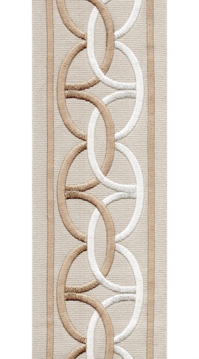 Interlocking Ring Cotton Canvas Trim | 4 Inch / 10.16cm Wide Embroidered Border | By The Metre