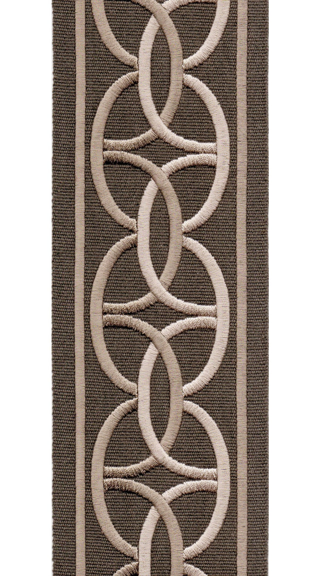 Interlocking Ring Cotton Canvas Trim | 4 Inch / 10.16cm Wide Embroidered Border | By The Metre