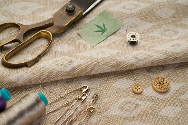 Eco Friendly Hemp Fabric with Ikat Pattern for Curtains & Cushions - GOTS Certified, 240gsm, 147cm Wide - By the Metre