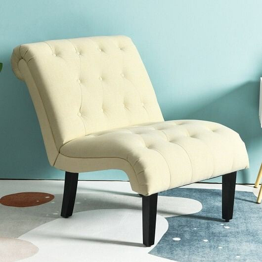 Cotton Linen Fabric Armless Accent Chair with Adjustable Foot Pads-Beige-2