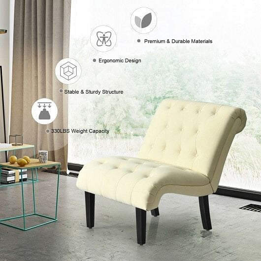 Cotton Linen Fabric Armless Accent Chair with Adjustable Foot Pads-Beige-4
