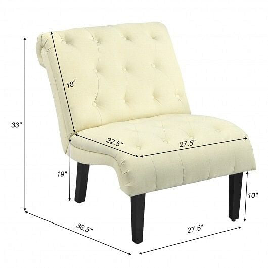 Cotton Linen Fabric Armless Accent Chair with Adjustable Foot Pads-Beige-5