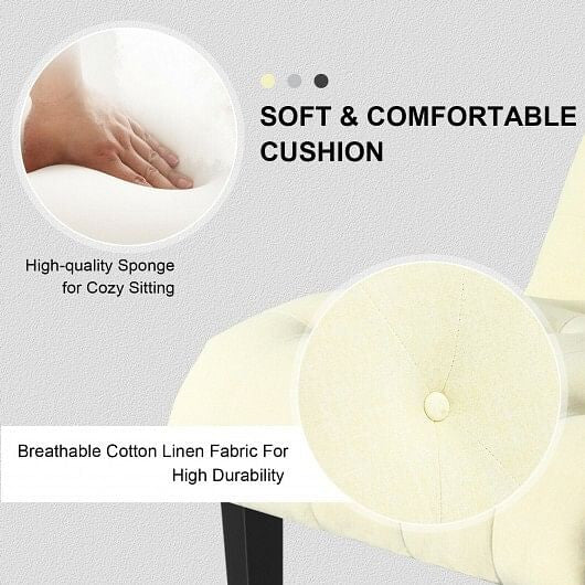 Cotton Linen Fabric Armless Accent Chair with Adjustable Foot Pads-Beige-3