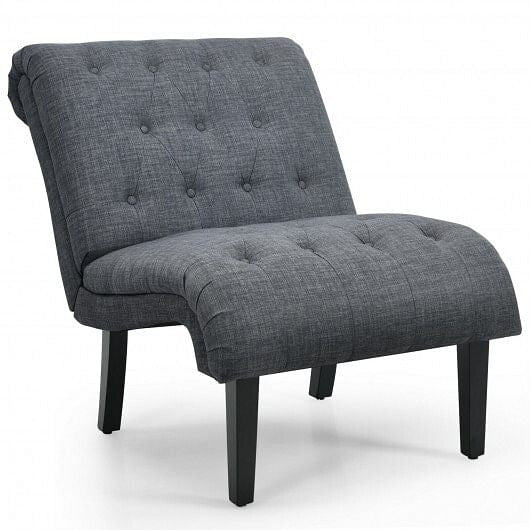 Cotton Linen Fabric Armless Accent Chair with Adjustable Foot Pads-Beige-1