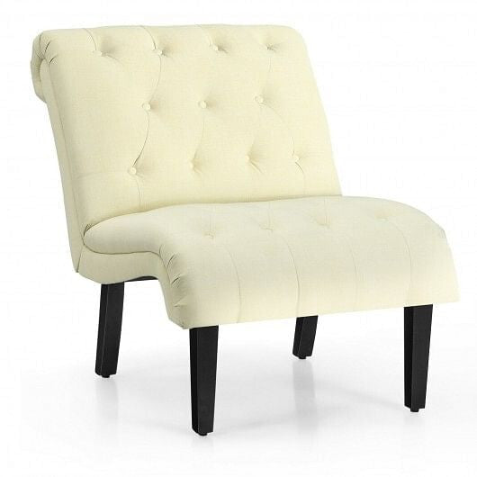 Cotton Linen Fabric Armless Accent Chair with Adjustable Foot Pads-Beige-0