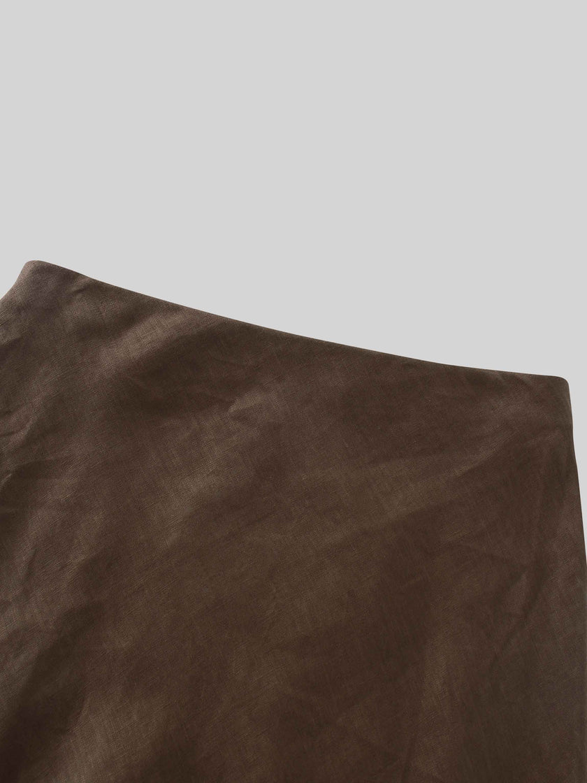 Linen Slip Skirt-Brown