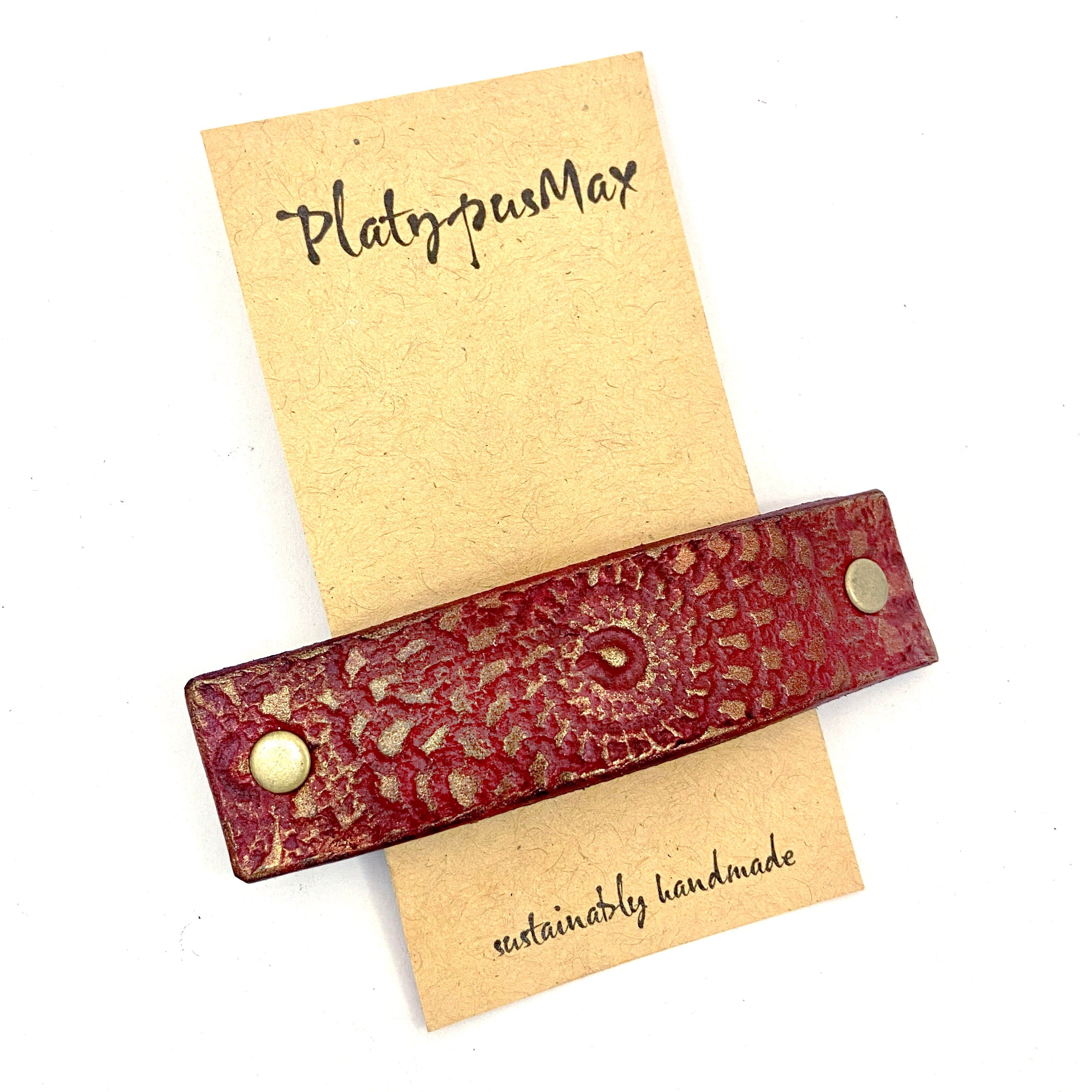 Rustic Red and Gold Mandala Leather Barrette-0