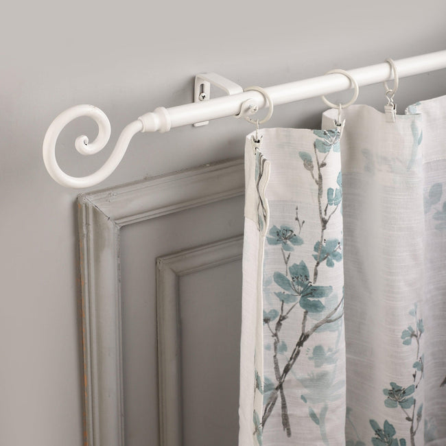 White Extendable Curtain Pole | Spiral Cage Finials | 61-366cm