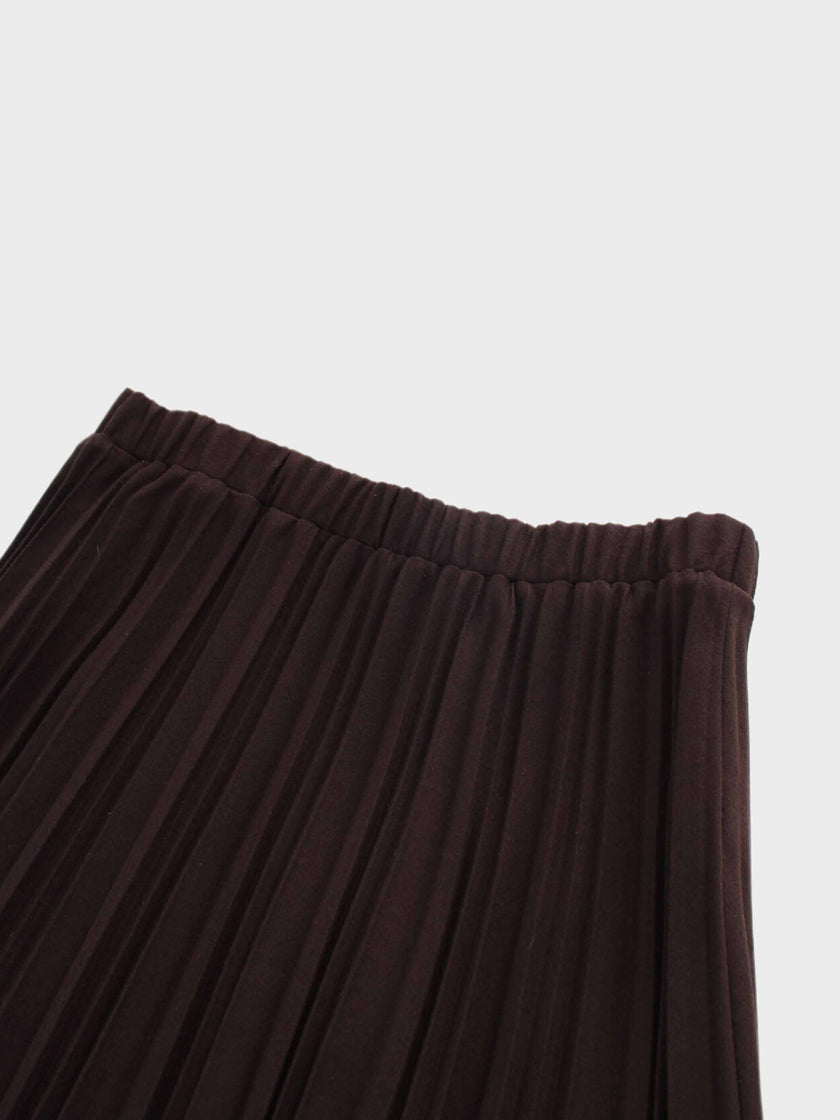 Wool Blend  Pleated Skirt-Dark Brown-2
