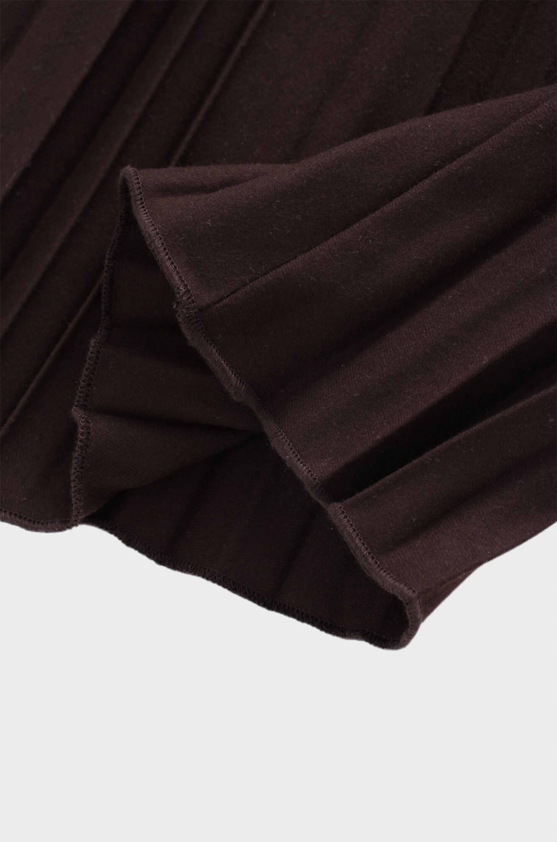 Wool Blend  Pleated Skirt-Dark Brown-4