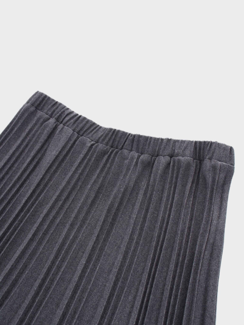 Wool Blend Pleated Skirt-Dark Grey-4