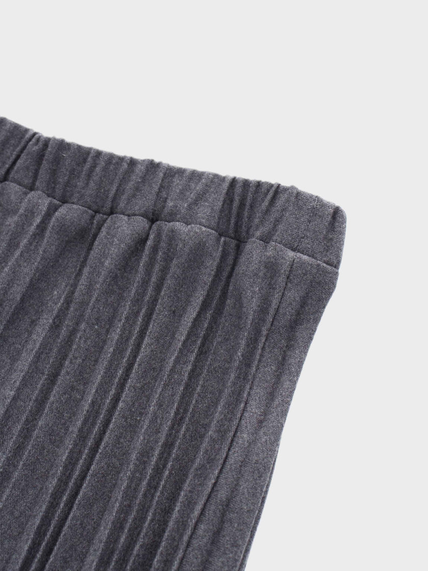 Wool Blend Pleated Skirt-Dark Grey-3