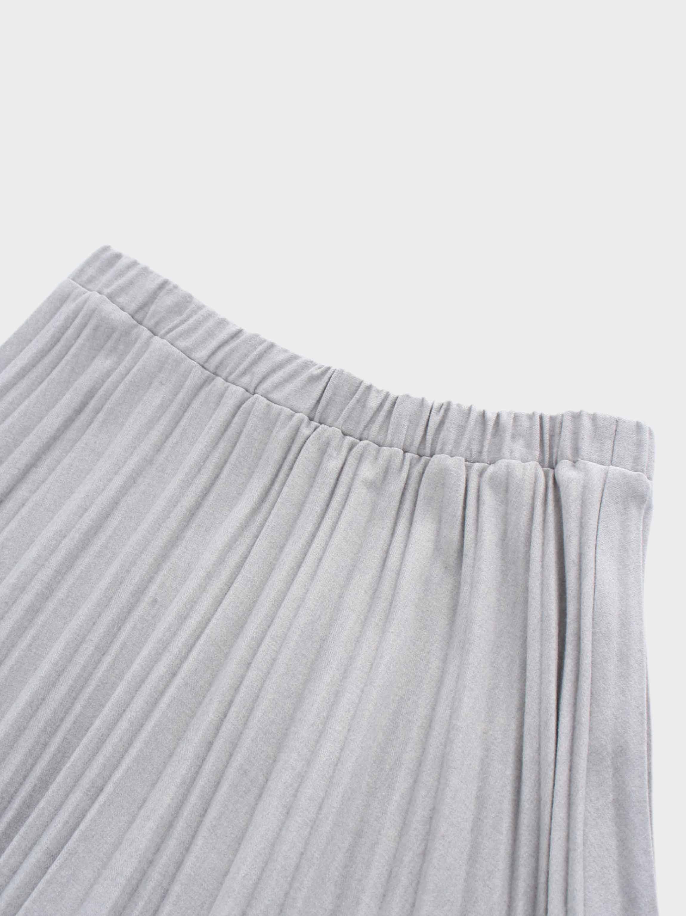 Wool Blend Pleated Skirt-Light Grey-2