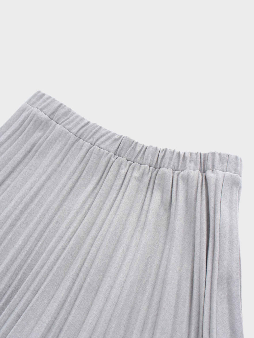 Wool Blend Pleated Skirt-Light Grey-2
