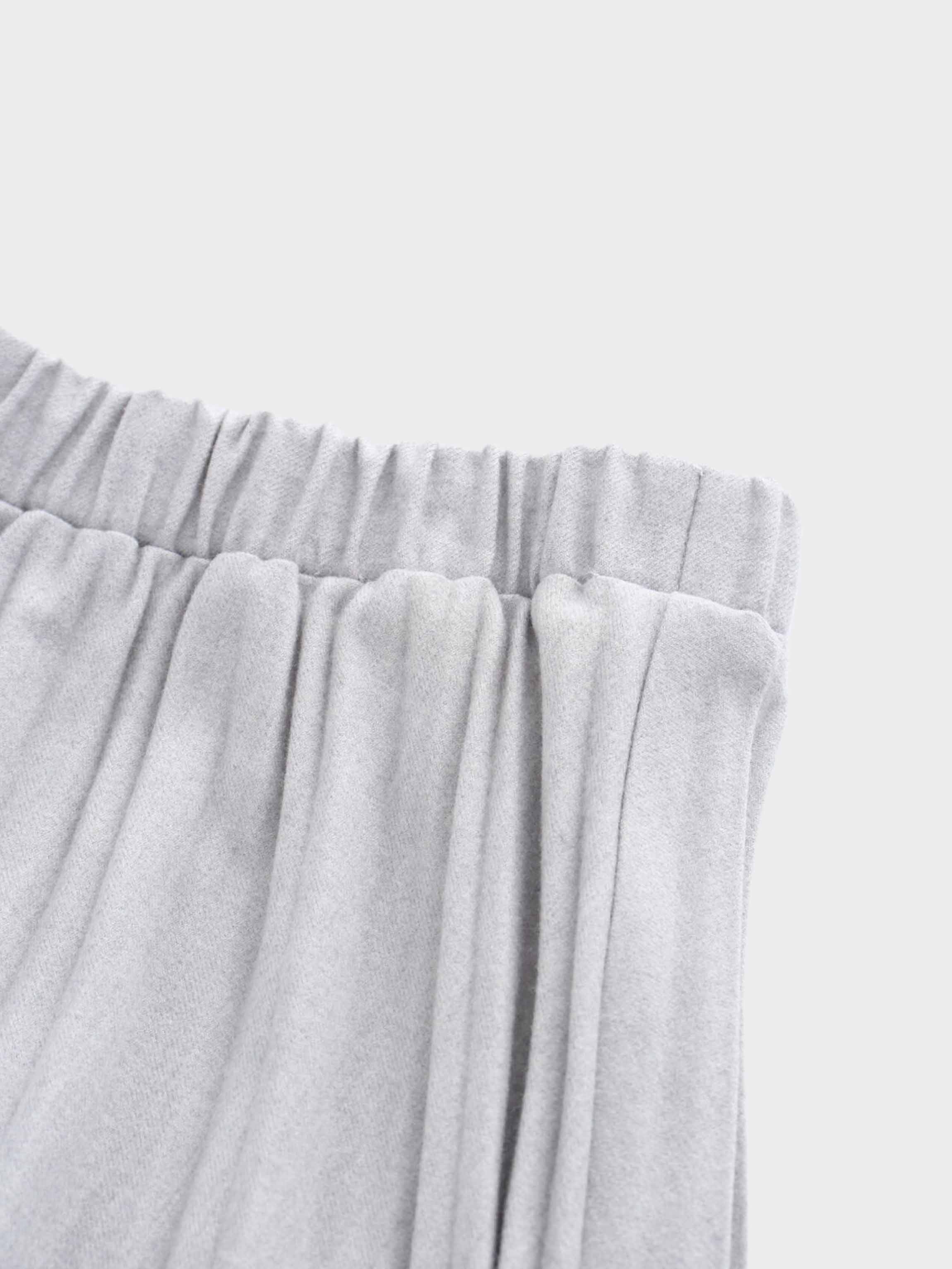 Wool Blend Pleated Skirt-Light Grey-3