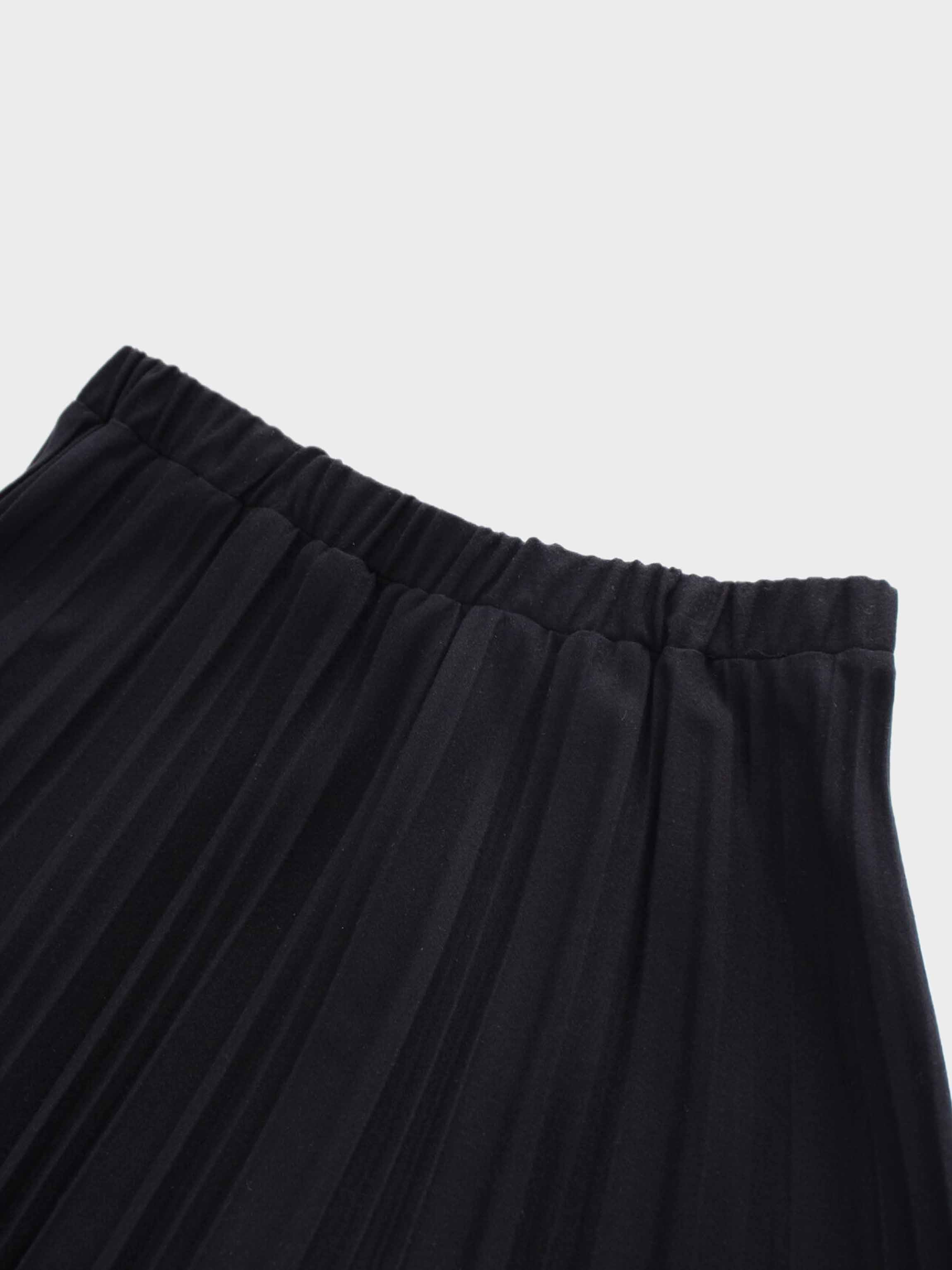 Wool Blend Pleated Skirt-Black-2