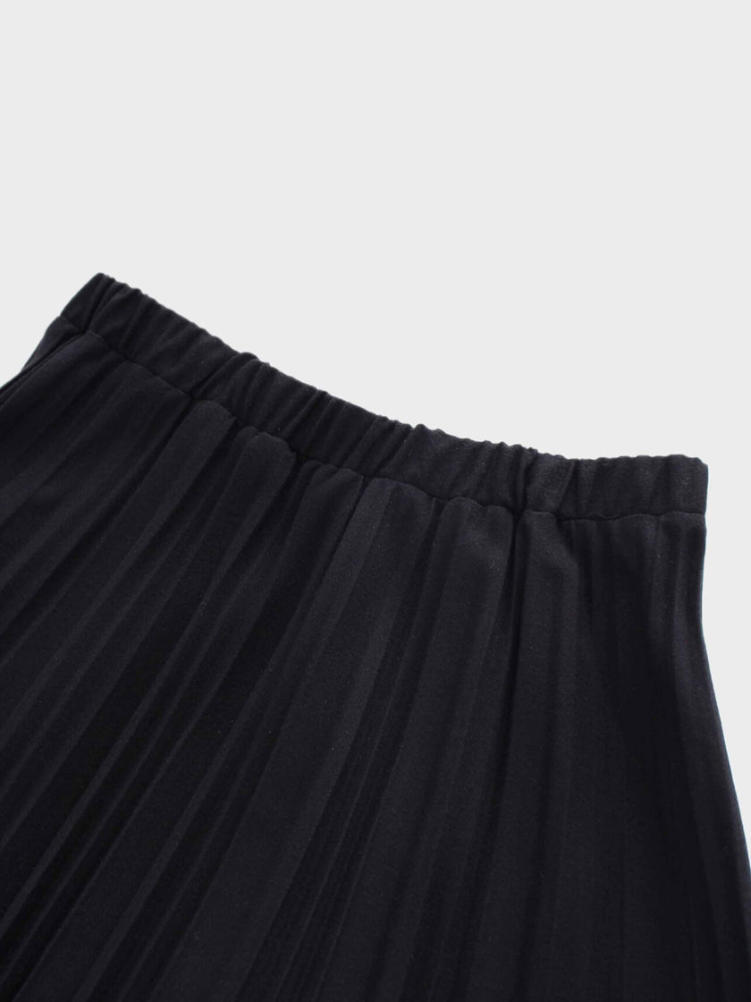 Wool Blend Pleated Skirt-Black-2