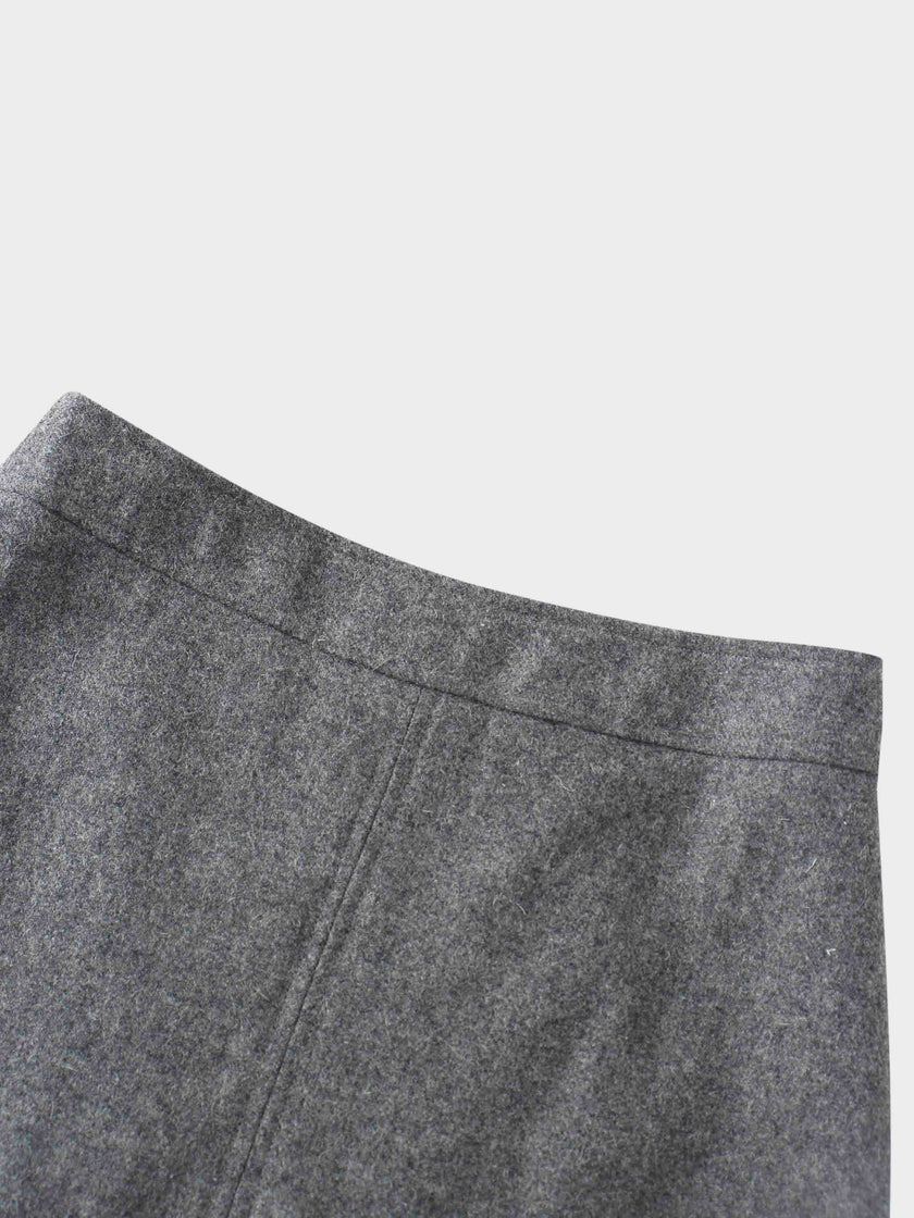 Wool Blend Short Panel Skirt-Charcoal Grey-2