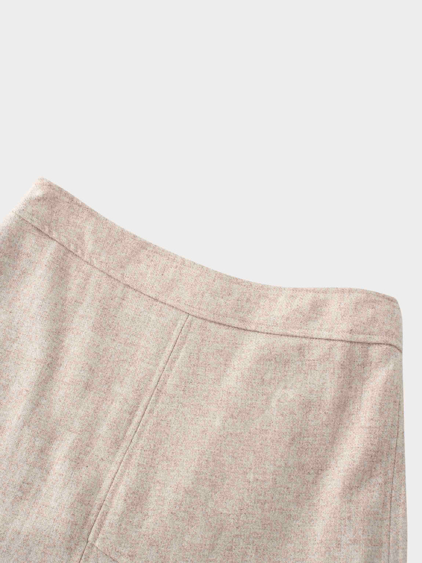 Wool Blend Short Panel Skirt-Oatmeal-3