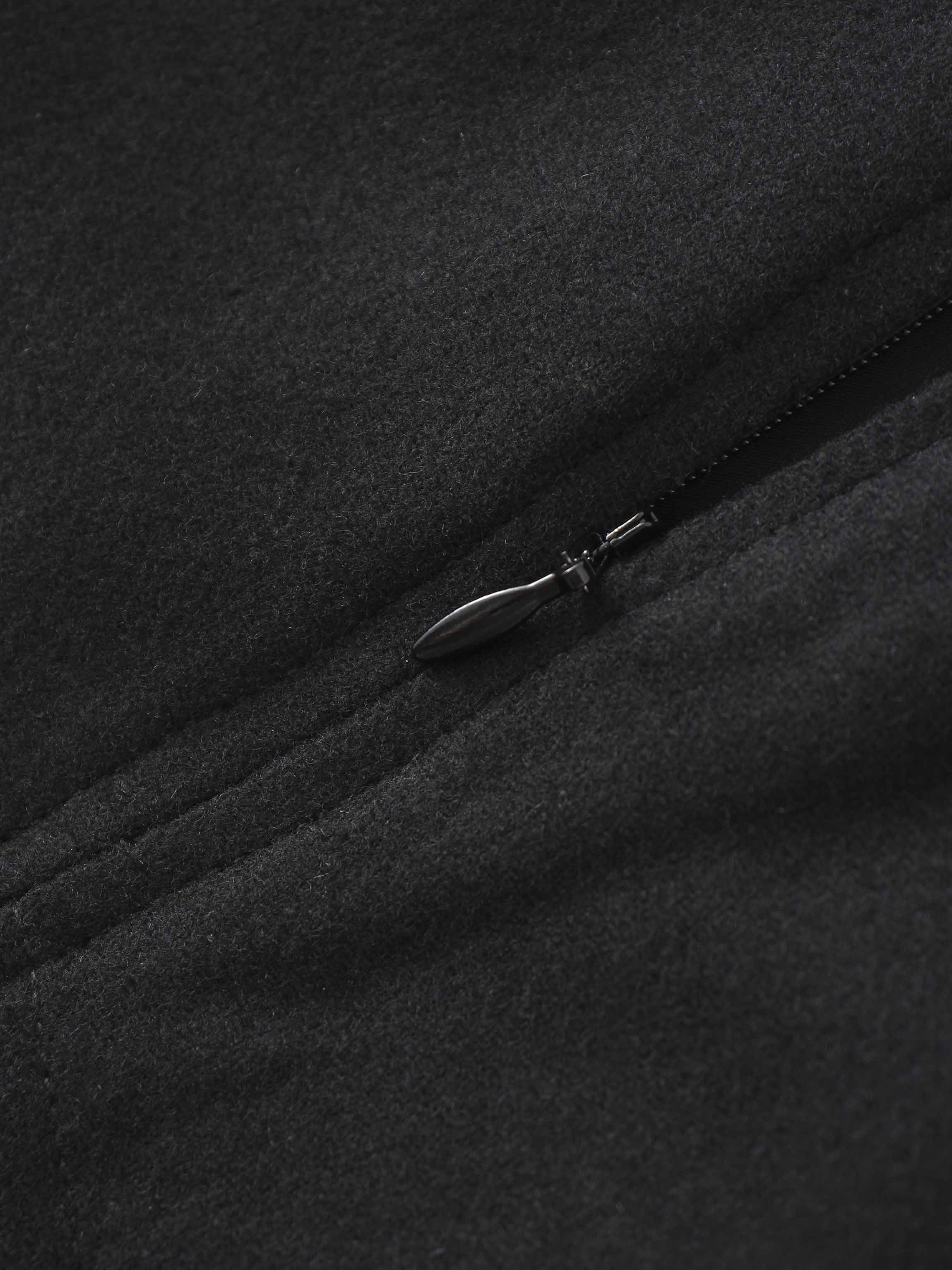 Wool Blend Short Panel Skirt-Black-3