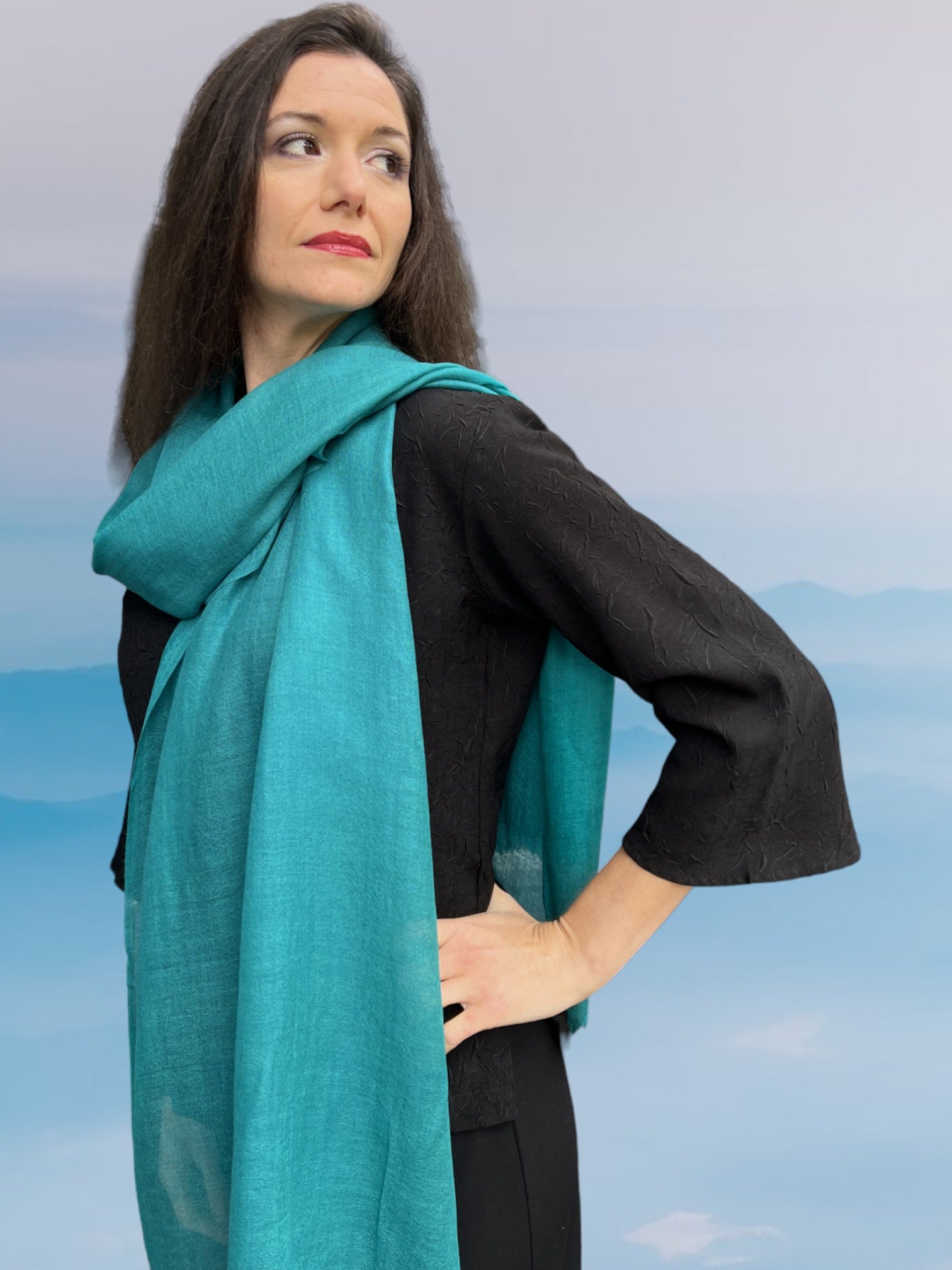 Teal Featherlight Solid Wool Scarf-2