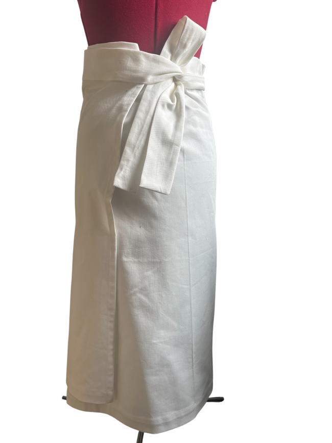 End of roll White Cotton Denim Wrap Midi Skirt