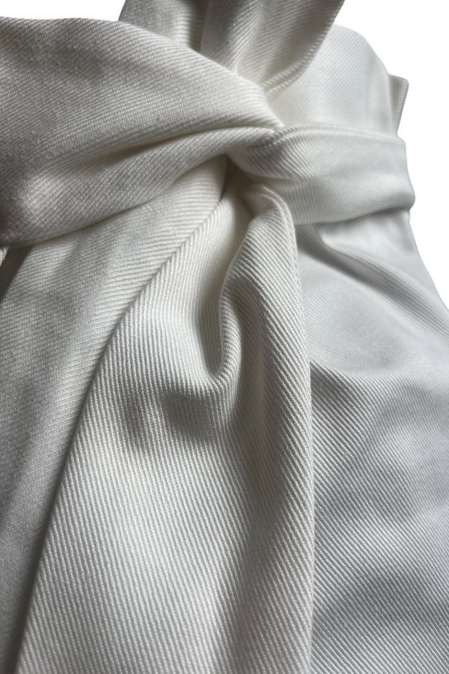 End of roll White Cotton Denim Wrap Midi Skirt