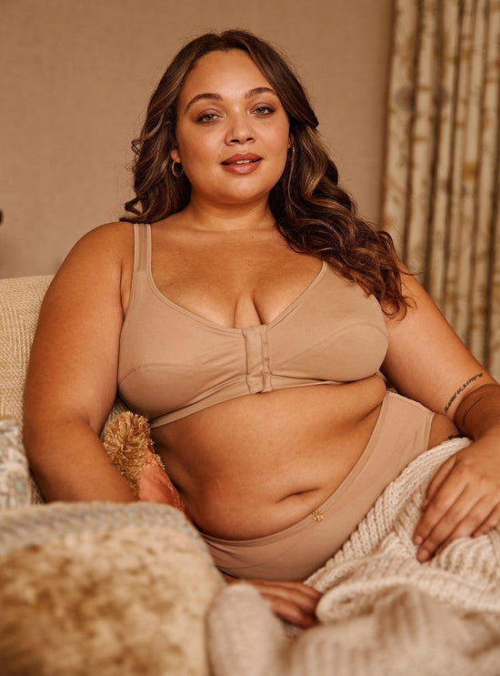Warm Golden - Full Cup Front Closure Silk & Organic Cotton Wireless Bra-1