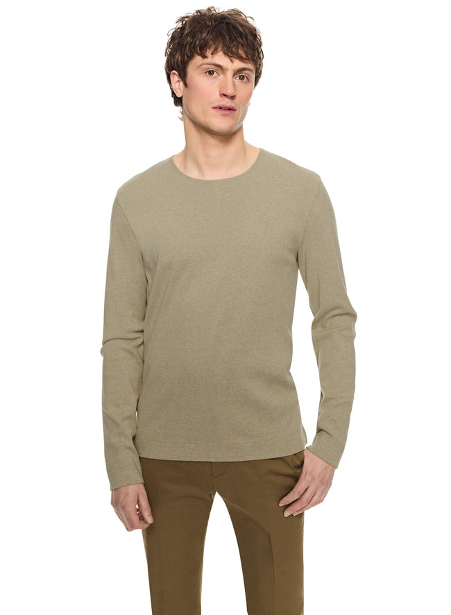 Long Sleeve Ribbed Cotton Crewneck (Laurel Heather)-1