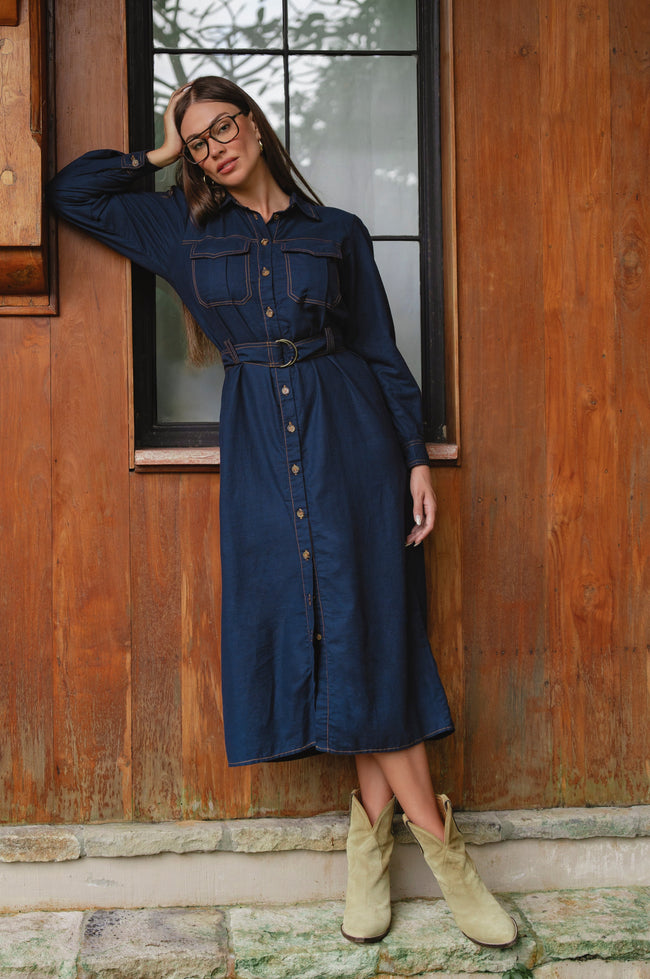 Marcelle Belted Linen Shirt Dress-0