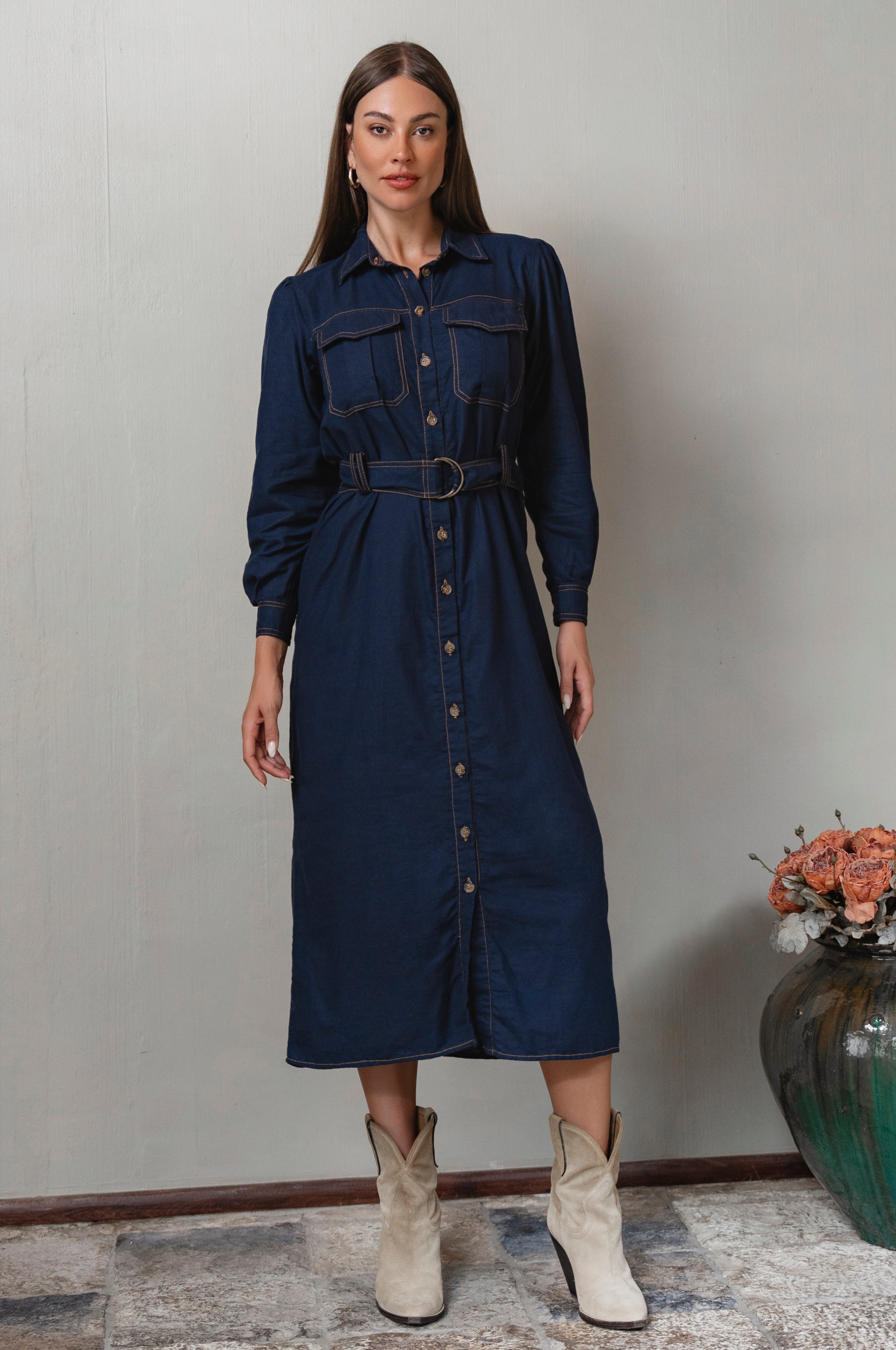 Marcelle Belted Linen Shirt Dress-1