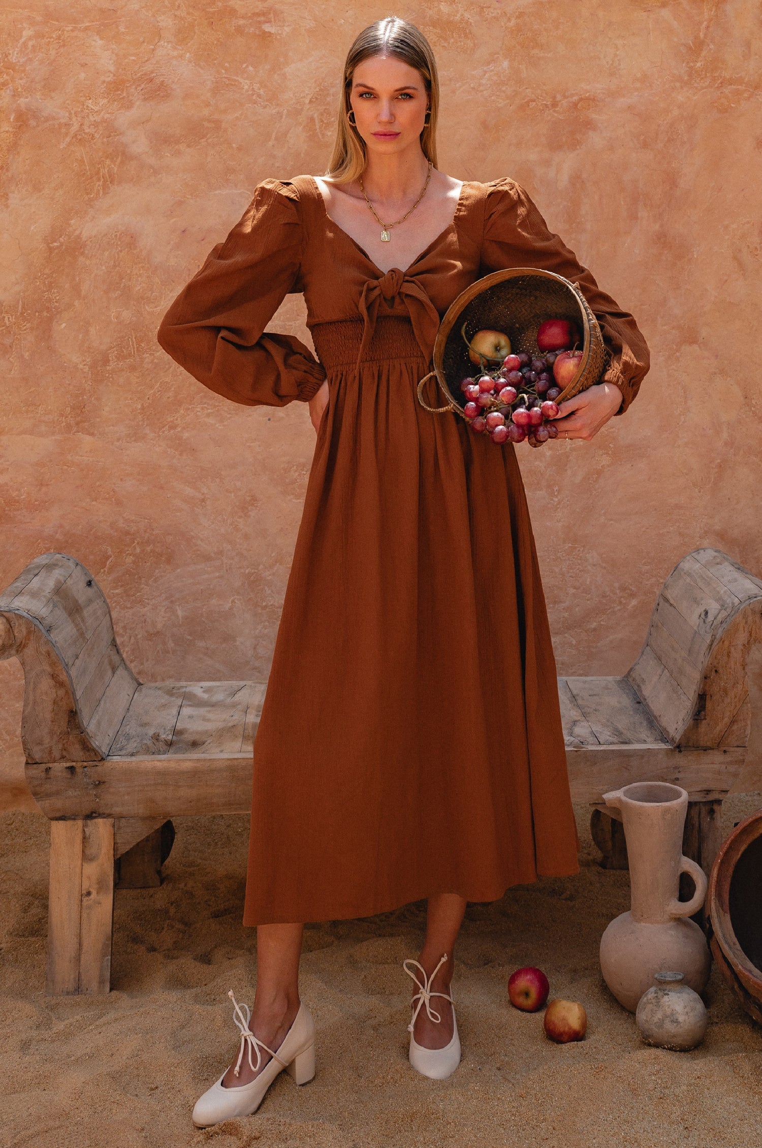 Narcisa Puff Sleeve Linen Dress-5