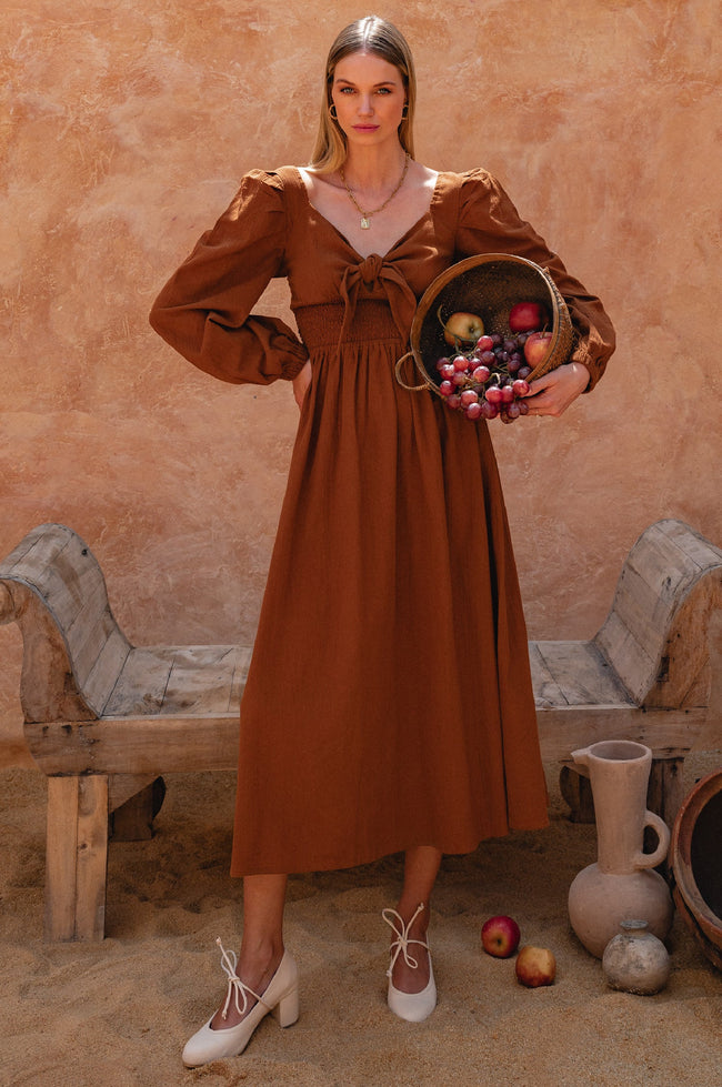 Narcisa Puff Sleeve Linen Dress-5