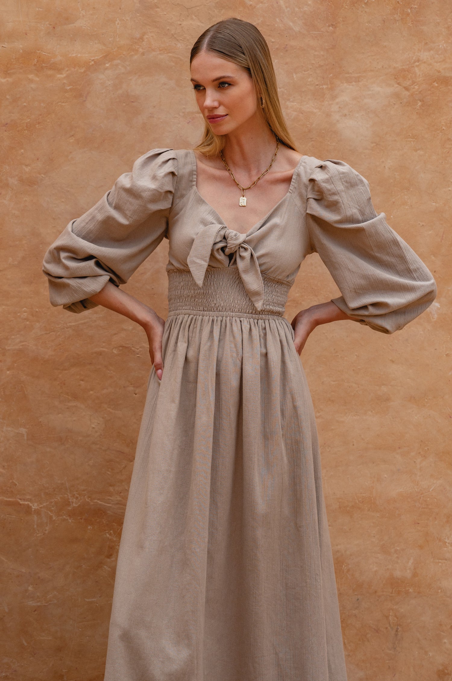 Narcisa Puff Sleeve Linen Dress-0