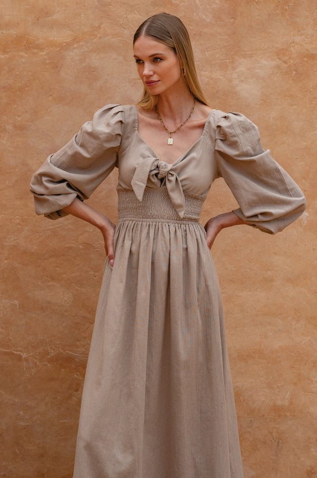 Narcisa Puff Sleeve Linen Dress-0