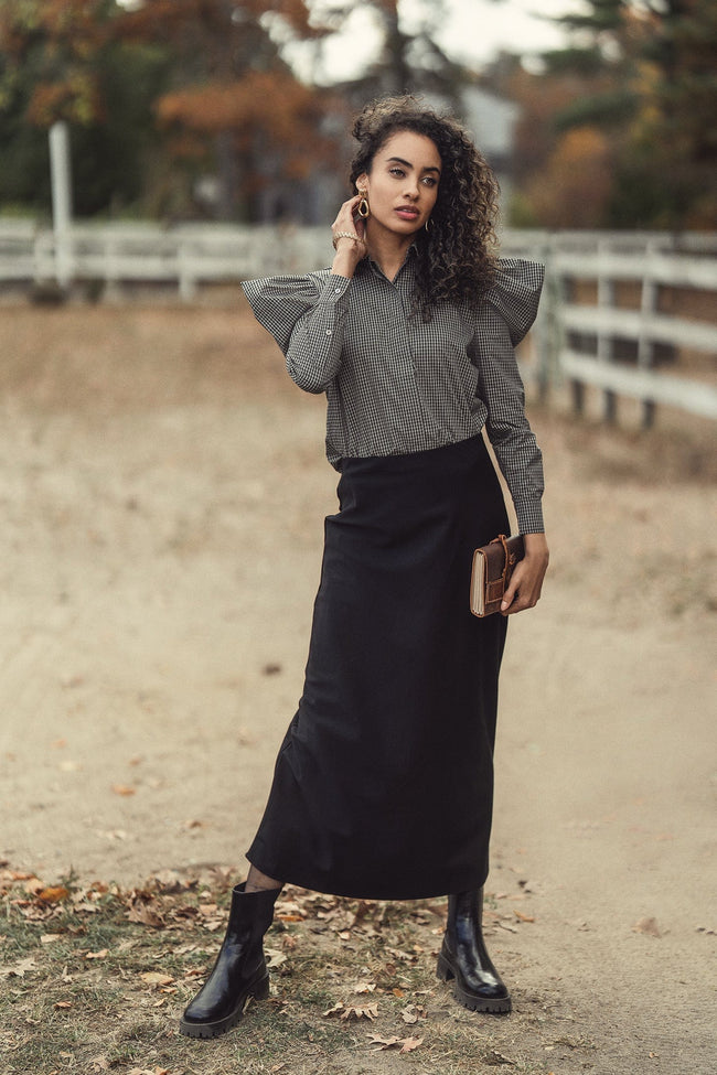 Wool Blend Slip Skirt-Black-0