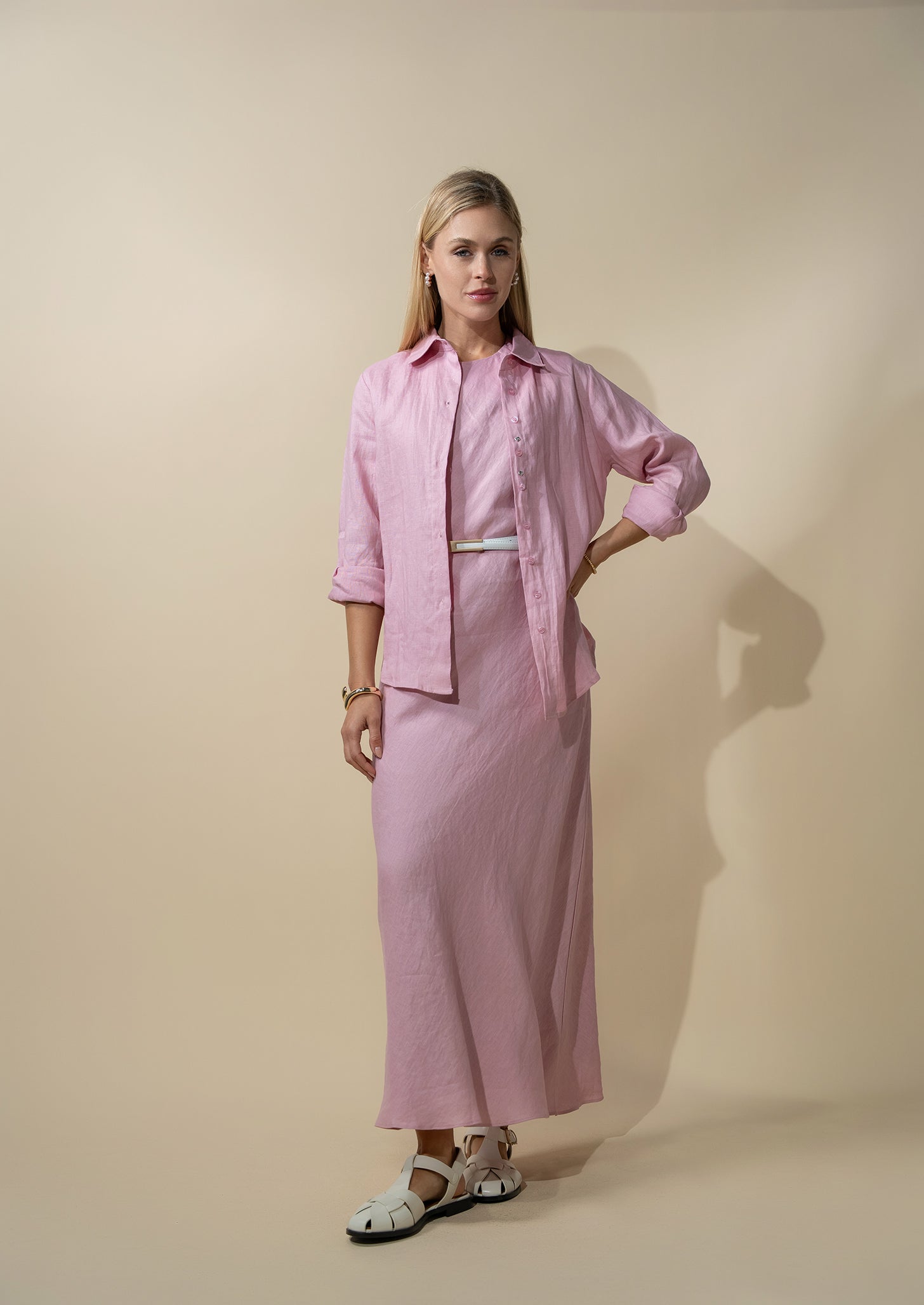 Linen A-Line Slip Dress-Blush