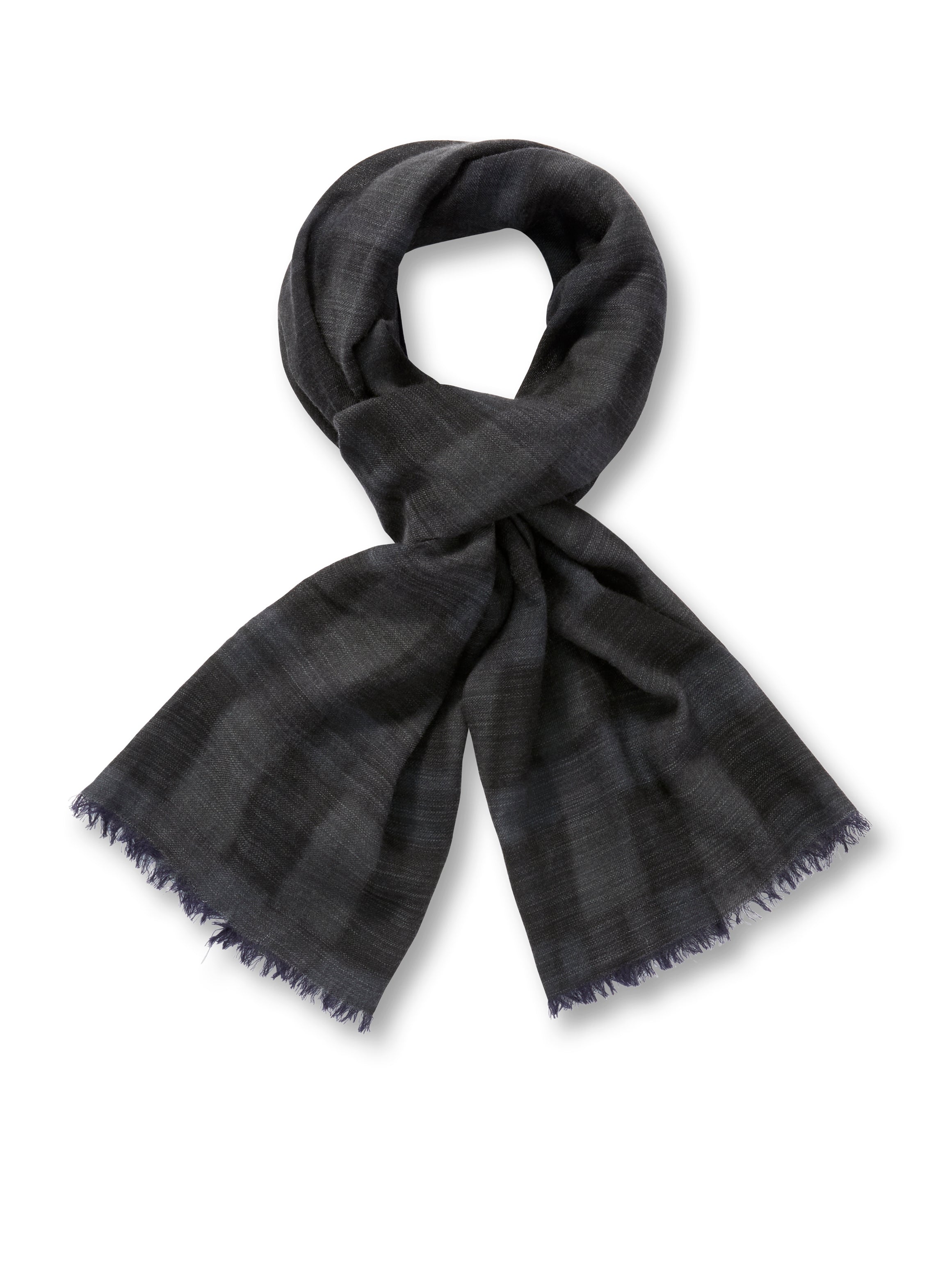 Shaded Plaid Wool Scarf (Charcoal)-0