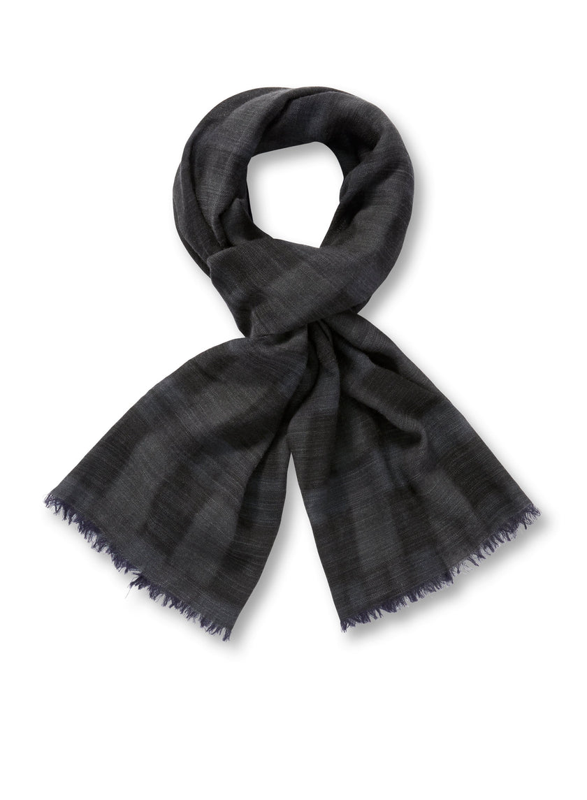 Shaded Plaid Wool Scarf (Charcoal)-0