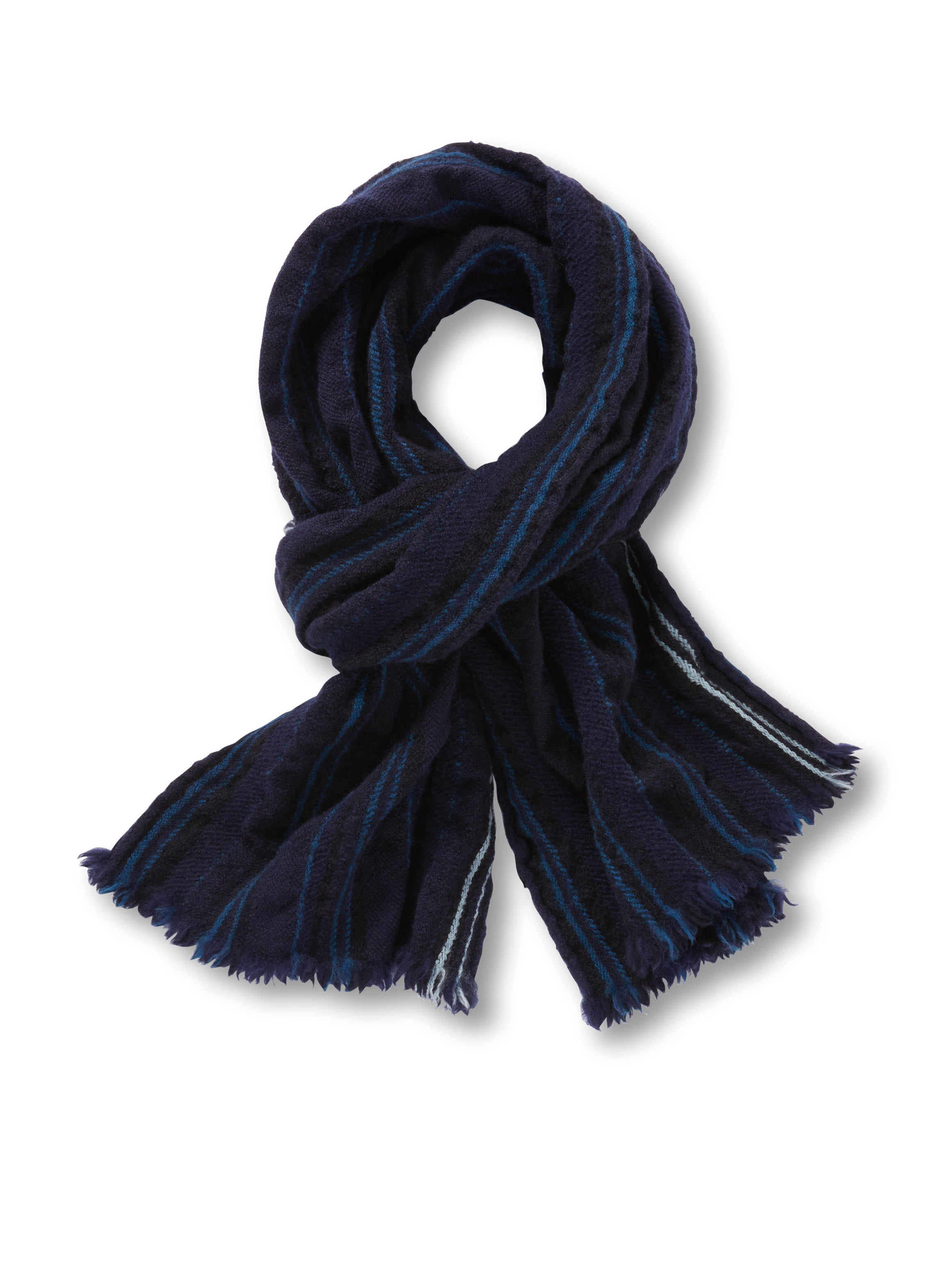 Multi-Striped Wool Scarf (Navy)-0