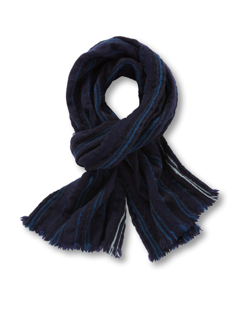 Multi-Striped Wool Scarf (Navy)-0